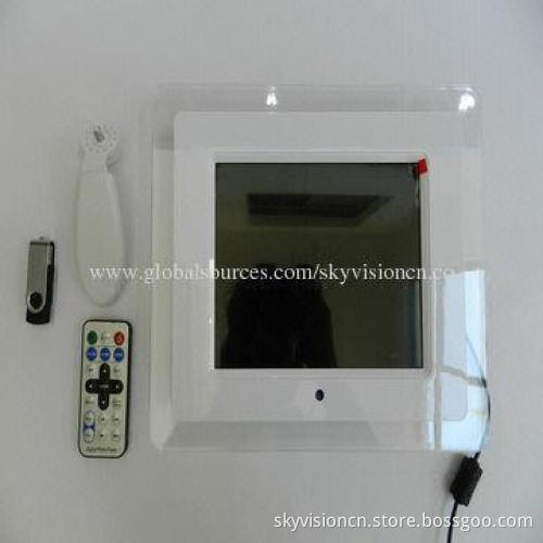 8-inch digital photo frame with transparent acrylic built-in speakers, activate sensor option